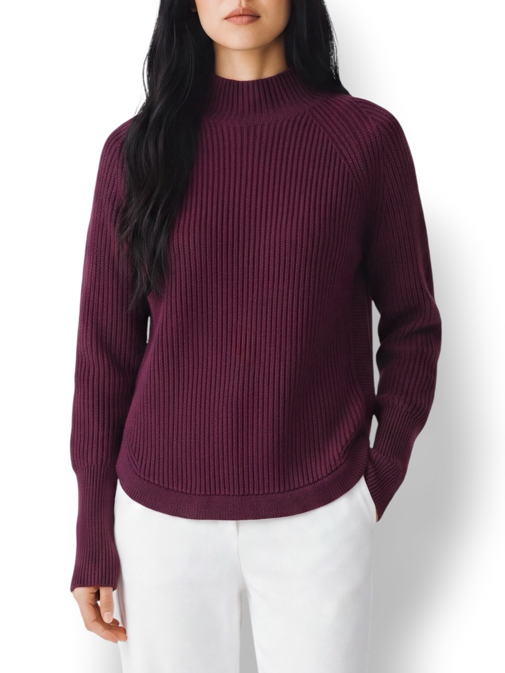 4/$20 Treasure & Bond Burgundy Ribbed Mock Neck Wool Blend Sweater Medium